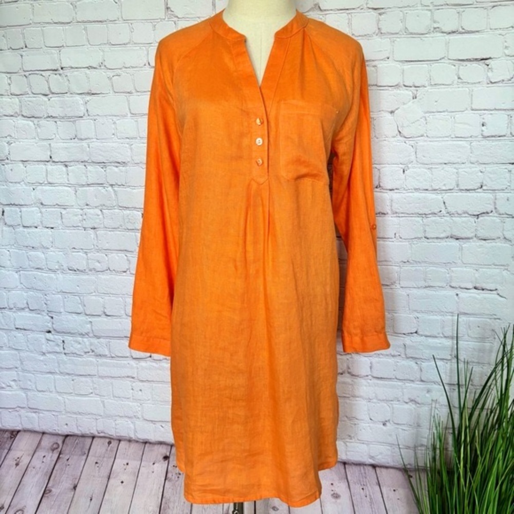 MARTHA STEWART COLLECTION Long Sleeve Orange Linen Shift Dress--NWT--S